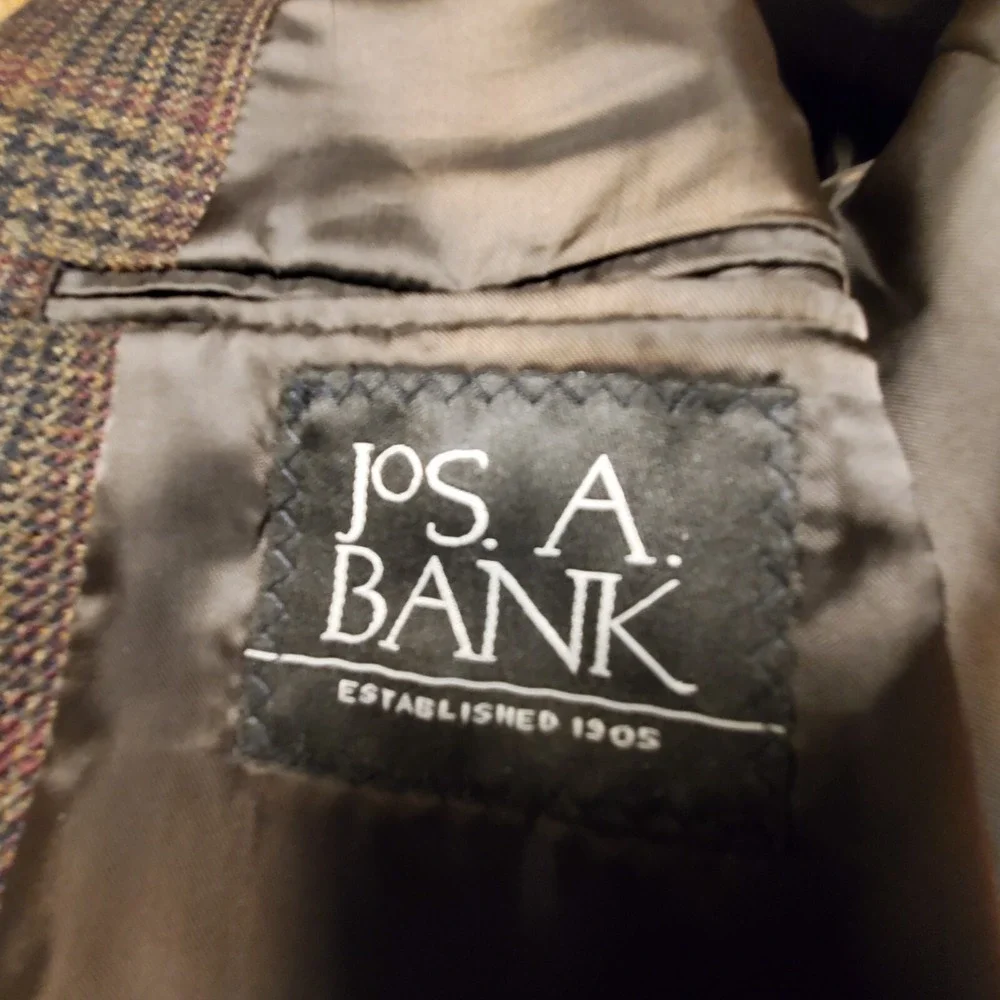 Jos. A. Bank Mens Dark Brown Plaid 100% Wool Sport Coat Jacket Size 42 R‎